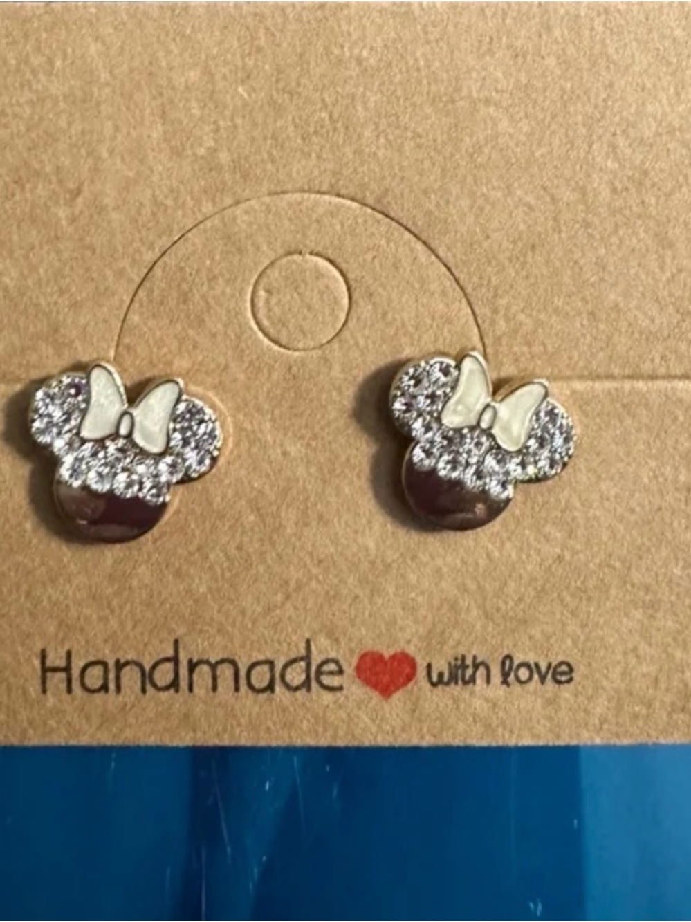 Disney Silver Tone Minnie Mouse Crystal Bow Stud Earrings